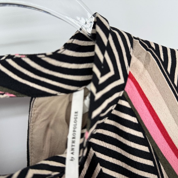 Anthropologie Geometric Stripe Mock Neck Midi Dress Black Pink Tan Short Sleeve - Picture 5 of 7